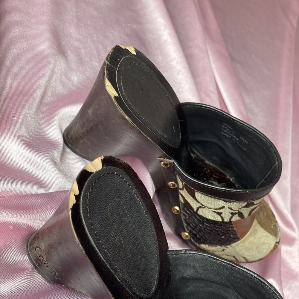 Coach Chunky Patchwork Wooden Mules size 8.5 - Picture 3 of 10